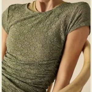 NWT Free People Keep it Simple Green Lace Short Sleeve Tee
